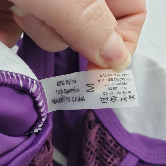 AnnJo Women Purple Plum Crochet Doily Lace Overlay 2-Fer Tankini Swim Tank M - Picture 5 of 7